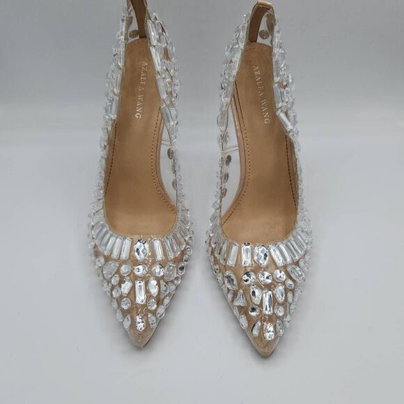 Azalea Wang Bonnie Crystal-Studded Translucent Pumps Heels Women's Size 8.5 New - Picture 11 of 13